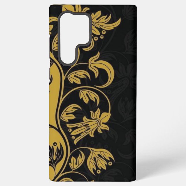 Coque Samsung Galaxy fleurs jaune or noir feuille (Verso)