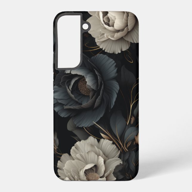 Coque Samsung Galaxy Fleurs noires et blanches (Verso)