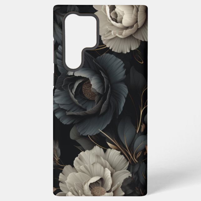 Coque Samsung Galaxy Fleurs noires et blanches (Verso)