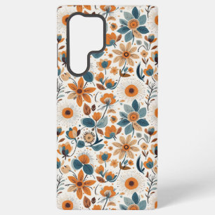 Coque Samsung Galaxy Fleurs orange et bleues botaniques de Cottagecore