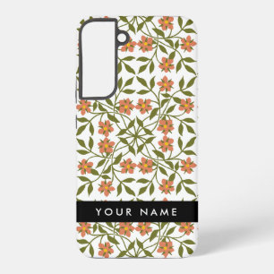 Coque Samsung Galaxy Fleurs orange, motif floral, Bohème, Votre nom
