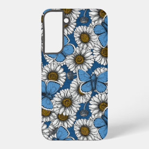 Coque Samsung Galaxy Fleurs sauvages blanches et papillons bleus