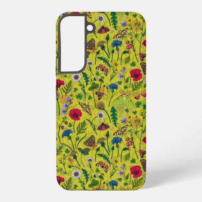 Coque Samsung Galaxy Fleurs sauvages et papillons de nuit en vert (Verso)