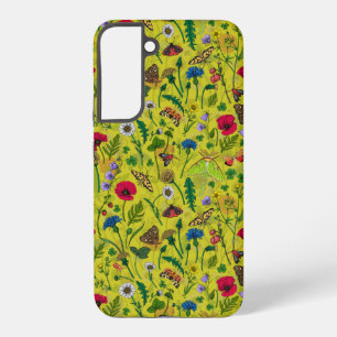Coque Samsung Galaxy Fleurs sauvages et papillons de nuit sur fond vert