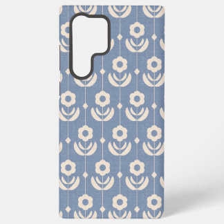 Coque Samsung Galaxy Fleurs scandinaves simples en crème sur fond bleu