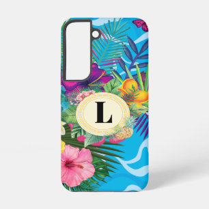 Coque Samsung Galaxy Fleurs tropicales hawaïennes et monogramme de papi