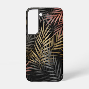 Coque Samsung Galaxy Fleurs tropicales noires et dorées et Motifs feuil