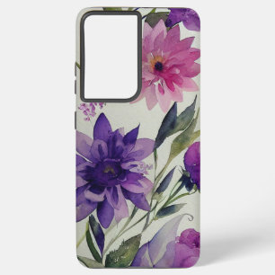 Coque Samsung Galaxy Fleurs violettes et roses avec Feuilles verts