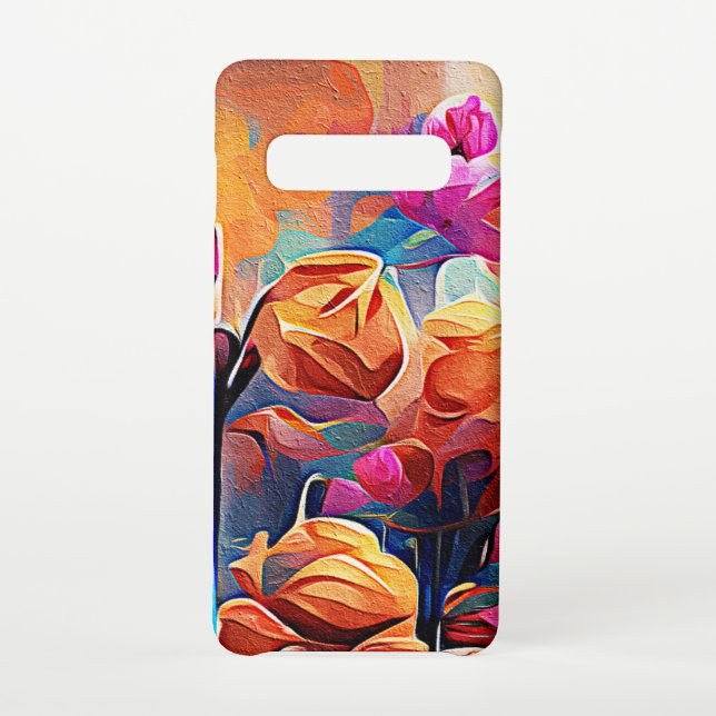 Coque Samsung Galaxy Floral Abstract Art Orange Red Blue Flowers (Dos)