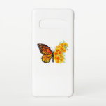 Coque Samsung Galaxy S10 Flower Butterfly with Yellow California Poppy<br><div class="desc">Orange,  detailed monarch butterfly with wing decorated with yellow,  vibrant California poppy on white background.</div>