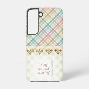 Coque Samsung Galaxy Foi de colombes dorées à carreaux pastel et vert f