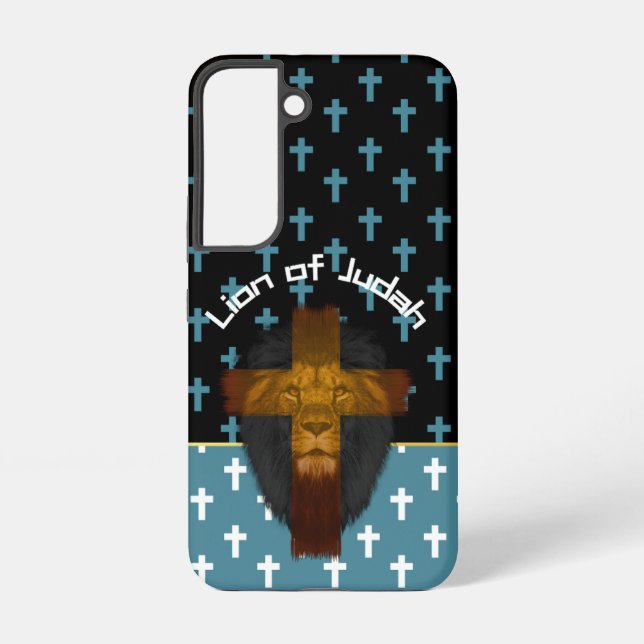 Coque Samsung Galaxy Foi Noir Bleu Blanc Croix Lion de Juda (Verso)