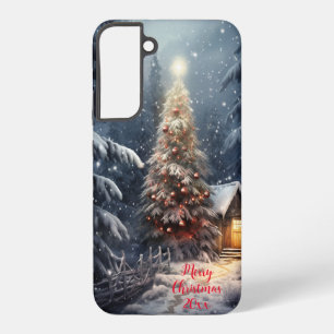 Coque Samsung Galaxy Forêt Magique Neige Hiver Joyeux Noël Arbre