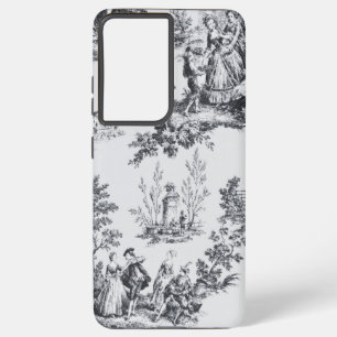 Coque Samsung Galaxy Française toile de jouy noir et blanc élégant