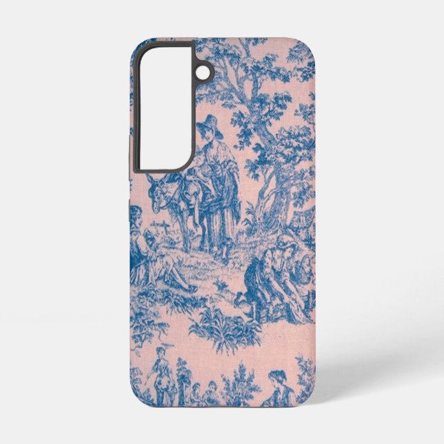 Coque Samsung Galaxy French toile de jouy bleu et rose élégant (Verso)