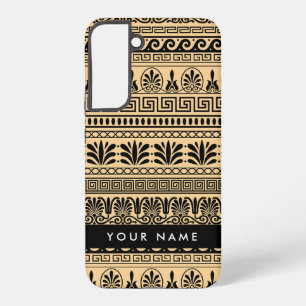 Coque Samsung Galaxy Fret grec, Clé de méandre mixte, Brown, Votre Nom