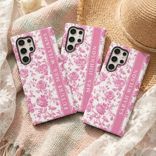 Coque Samsung Galaxy Futur nom de Mme Pink Chinoiserie Mariée Fiançaill