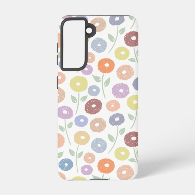Coque Samsung Galaxy Fuzzy Flower Rpt Pattern Pastels on White (Verso)