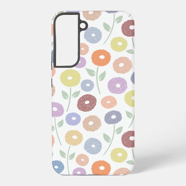 Coque Samsung Galaxy Fuzzy Flower Rpt Pattern Pastels on White (Verso)