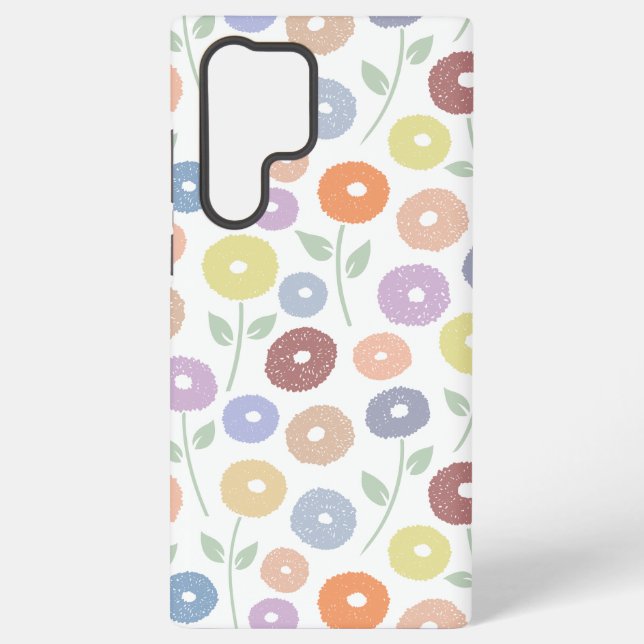 Coque Samsung Galaxy Fuzzy Flower Rpt Pattern Pastels on White (Verso)