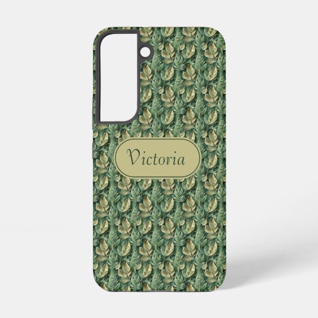 Coque Samsung Galaxy Galaxy S22 Green Leaves Pattern Faux Leather  (Verso)