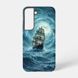 Coque Samsung Galaxy Galeon voilier tempête océan clair de lune 