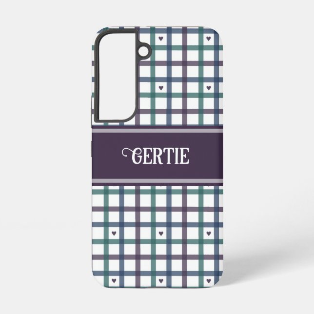 Coque Samsung Galaxy Gingham Cœur Violet (Verso)
