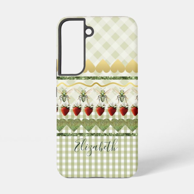Coque Samsung Galaxy Girly Green Plaid and Checks Bees Hearts Name (Verso)