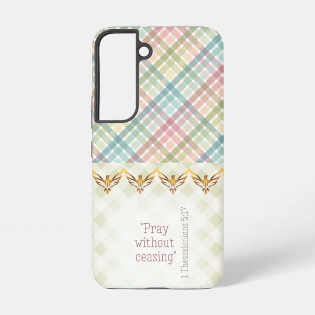 Coque Samsung Galaxy Girly Pastel and Green Plaid Gold Doves Faith (Verso)