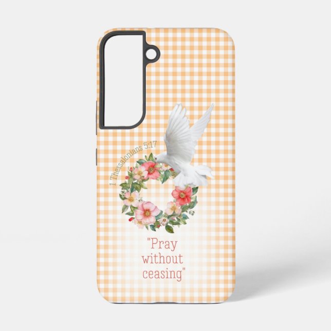 Coque Samsung Galaxy Girly Peach Check Rose Wreath White Dove Faith (Verso)