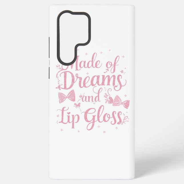Coque Samsung Galaxy Girly Pink Bow "Dreams and Lip Gloss" Quote (Verso)