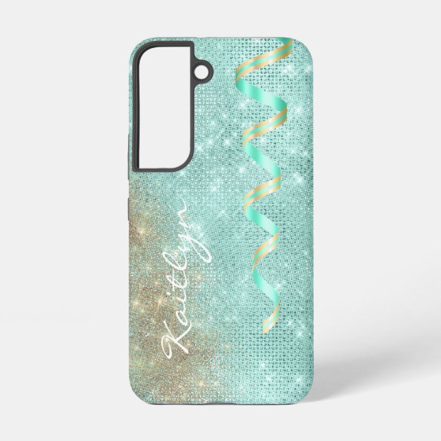 Coque Samsung Galaxy Glam à ruban bleu étincelle Aqua (Verso)