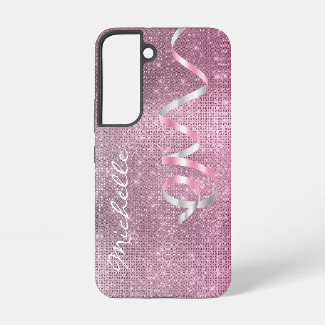 Coque Samsung Galaxy Glam à ruban en argent rose (Verso)
