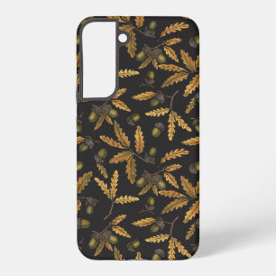 Coque Samsung Galaxy Glands de chêne et feuilles de chêne sur fond noir