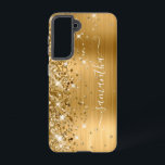 Coque Samsung Galaxy Glitterie or Foil Girl Signature<br><div class="desc">La parties scintillant en or brillant et brillant se met en surbrillance sur le bord gauche, au-dessus d'une feuille en métal brossé à l'ombre dorée et jaune. La signature girly moderne dispose d'une élégante police de calligraphie blanche avec queues décoratives dans un format vertical. Customisez les styles de police ou...</div>
