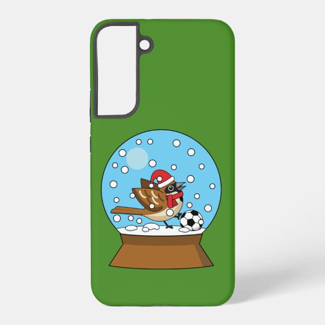 Coque Samsung Galaxy Globe de neige avec un moineau mignon jouant au so (Verso)