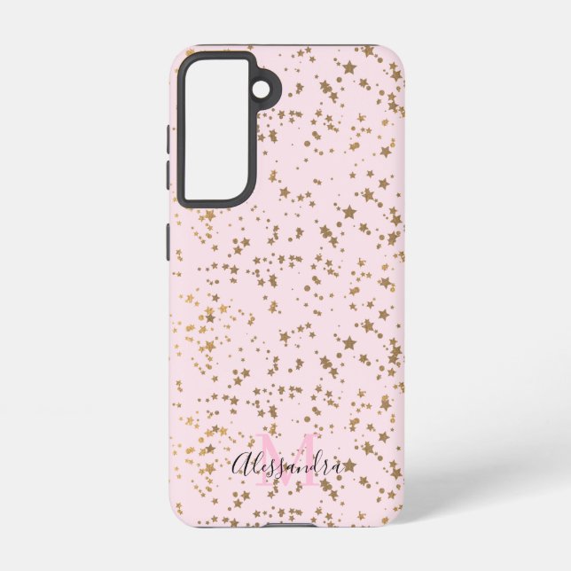 Coque Samsung Galaxy Gold Star Confetti Blush Pink Chic (Verso)