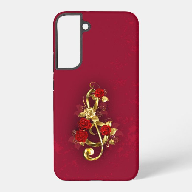 Coque Samsung Galaxy Golden Treble Clef avec fleurs Roses (Verso)