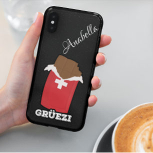 Coque Samsung Galaxy Grüezi - Chocolat Suisse   Paillettes Noires