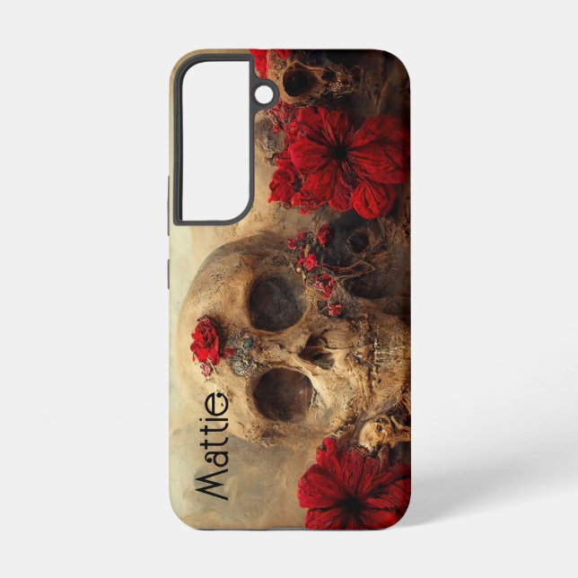 Coque Samsung Galaxy Grunge Goth Rouge Floral Crâne (Verso)