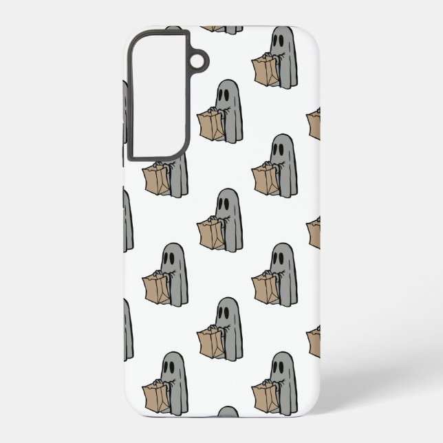 Coque Samsung Galaxy Halloween, Fantôme Gris Mignon, Friandise ou Farce (Verso)
