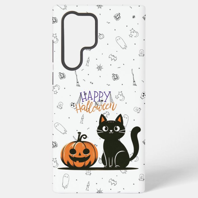 Coque Samsung Galaxy Happy Halloween chat et citrouille (Verso)