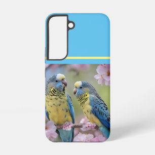 Coque Samsung Galaxy Harmonie printanière : perruches bleues et jaunes 
