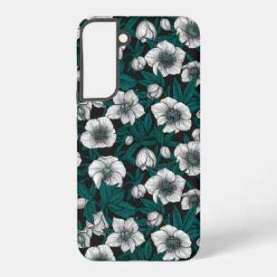 Coque Samsung Galaxy Héllebores blanches aux feuilles bleues