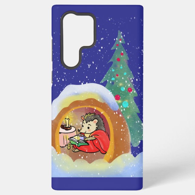Coque Samsung Galaxy Hérisson de Noël et arbre de Noël (Verso)