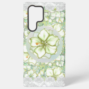 Coque Samsung Galaxy Hibiscus & dentelle BLANC