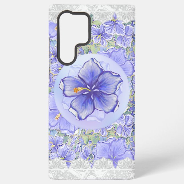 Coque Samsung Galaxy Hibiscus & dentelle BLEU (Verso)