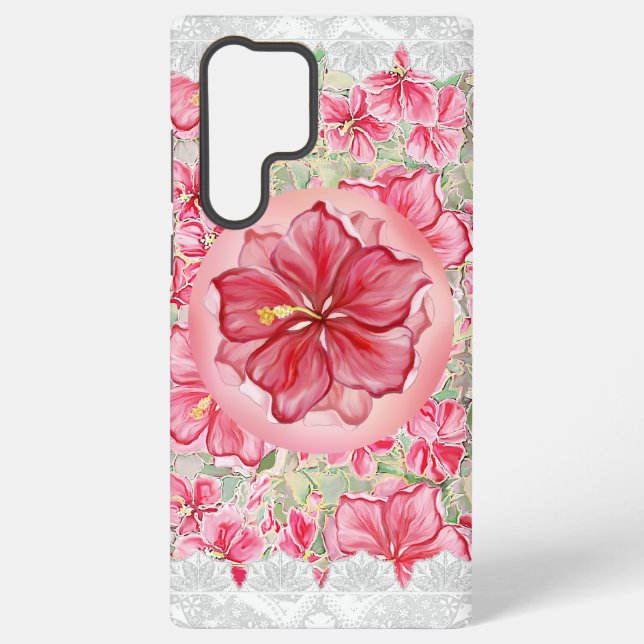 Coque Samsung Galaxy Hibiscus & dentelle ROUGE (Verso)