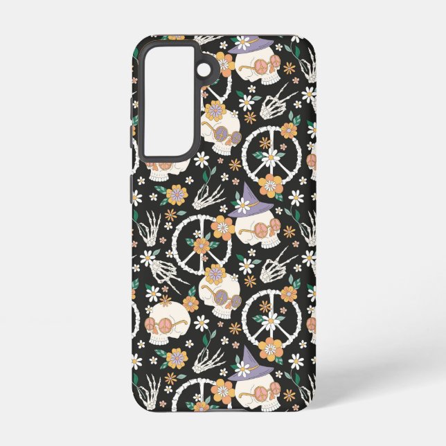 Coque Samsung Galaxy Hippie Halloween Skulls et Fleurs Motif (Verso)