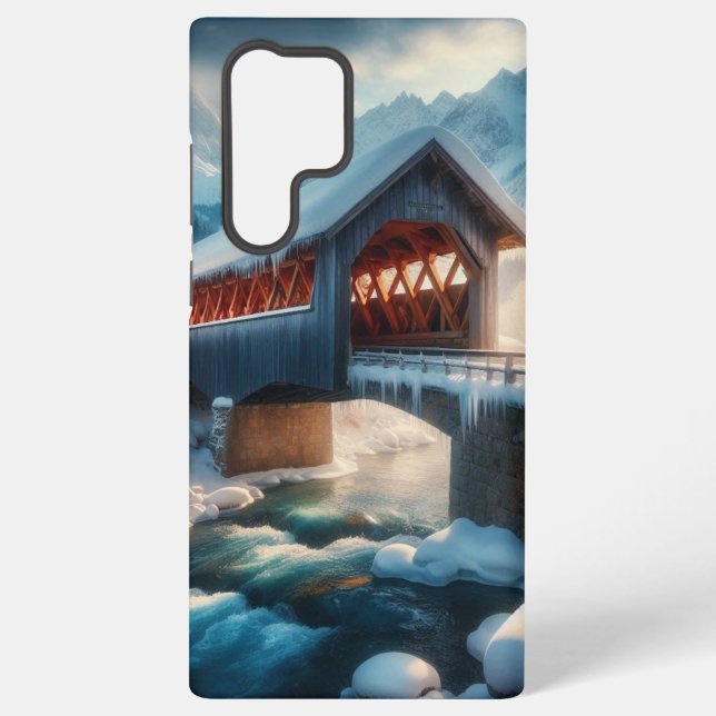 Coque Samsung Galaxy Hiver, pont enneigé et rivière (Verso)